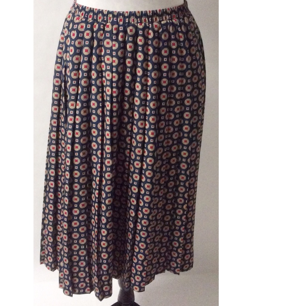 Vintage Red & Blue Pleated Skirt